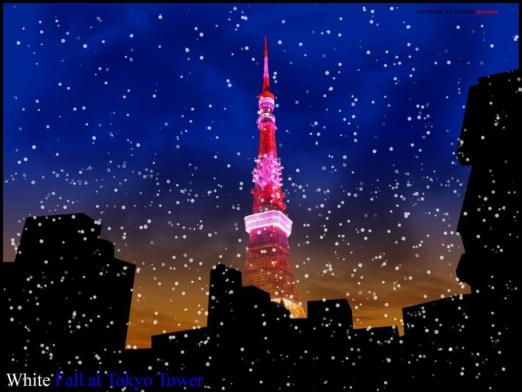 1024x768 White Fall At Tokyo Tower By Frail Wyvern