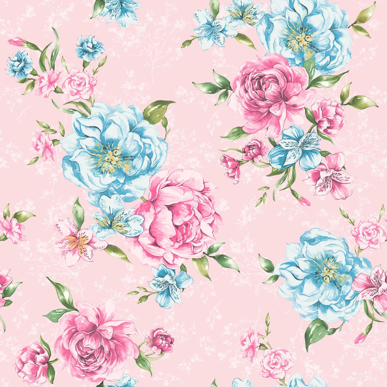 1502x1502 Josephine Wallpaper Flowers Flora Leaves Motif Bold Pink & Blue Holden Decor 5022976988644