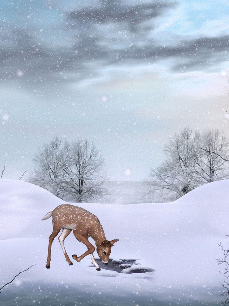 768x1024 Free download Cute Winter Background with Deer [1200x1200] for your Desktop, Mobile & Tablet. Explore Cute Winter Desktop Wallpaper. Wallpaper For Winter, Cute Winter Animal Wallpaper, Cute Christmas Phone Wallpaper