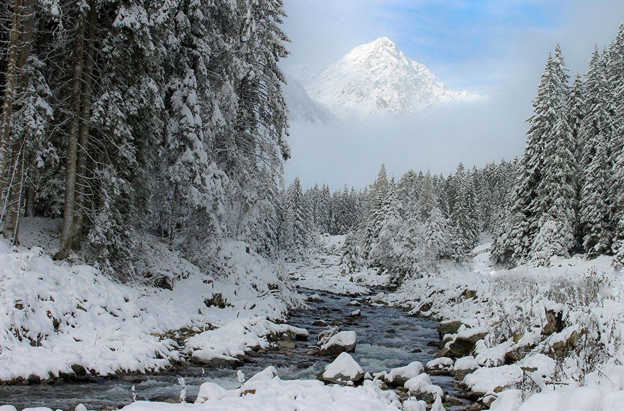 1280x844 Desktop Wallpaper Nature Stream Winter Snow Forests