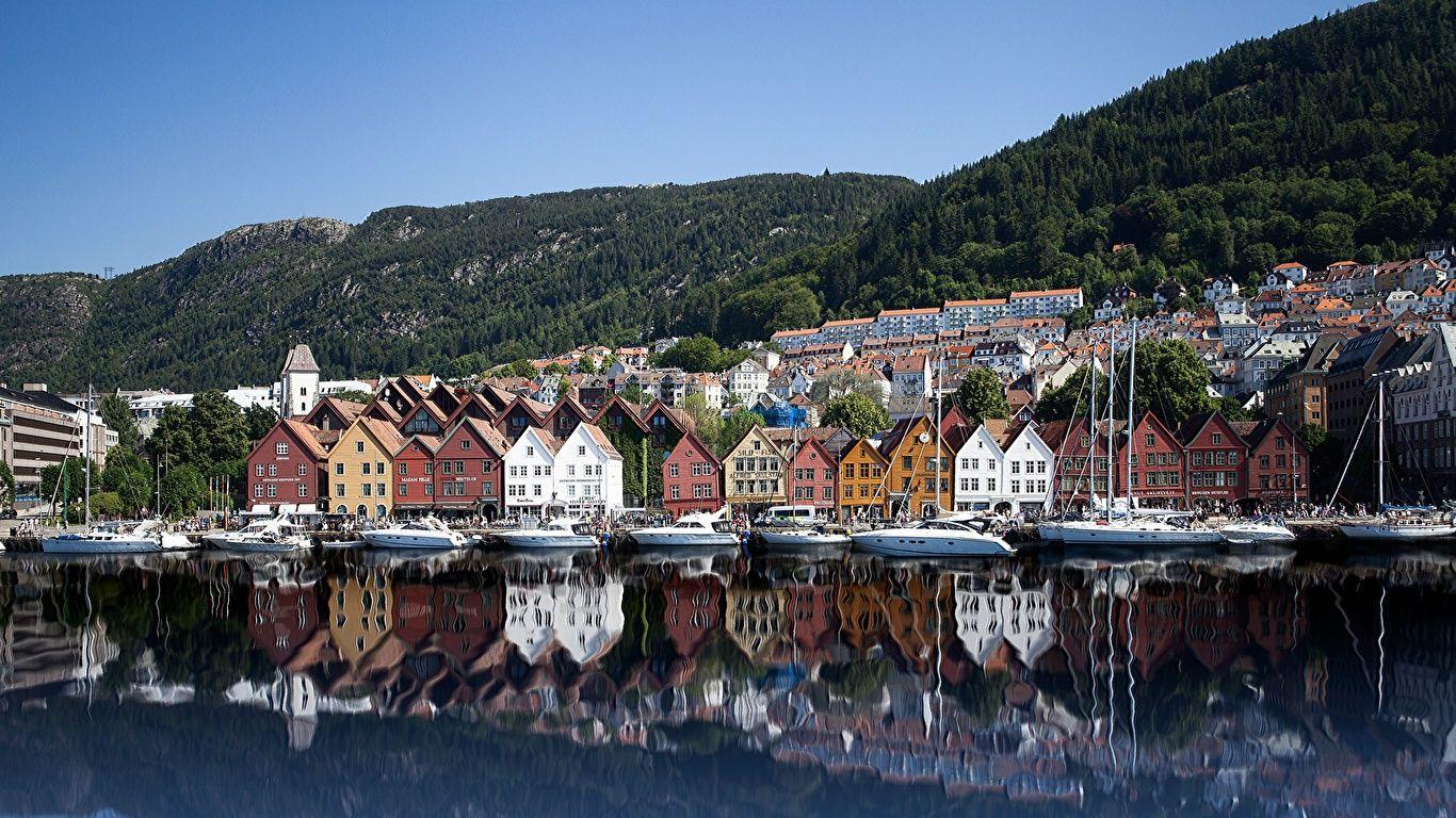 1366x768 Picture Bergen Norway Bryggen Coast Cities Houses 1366x768