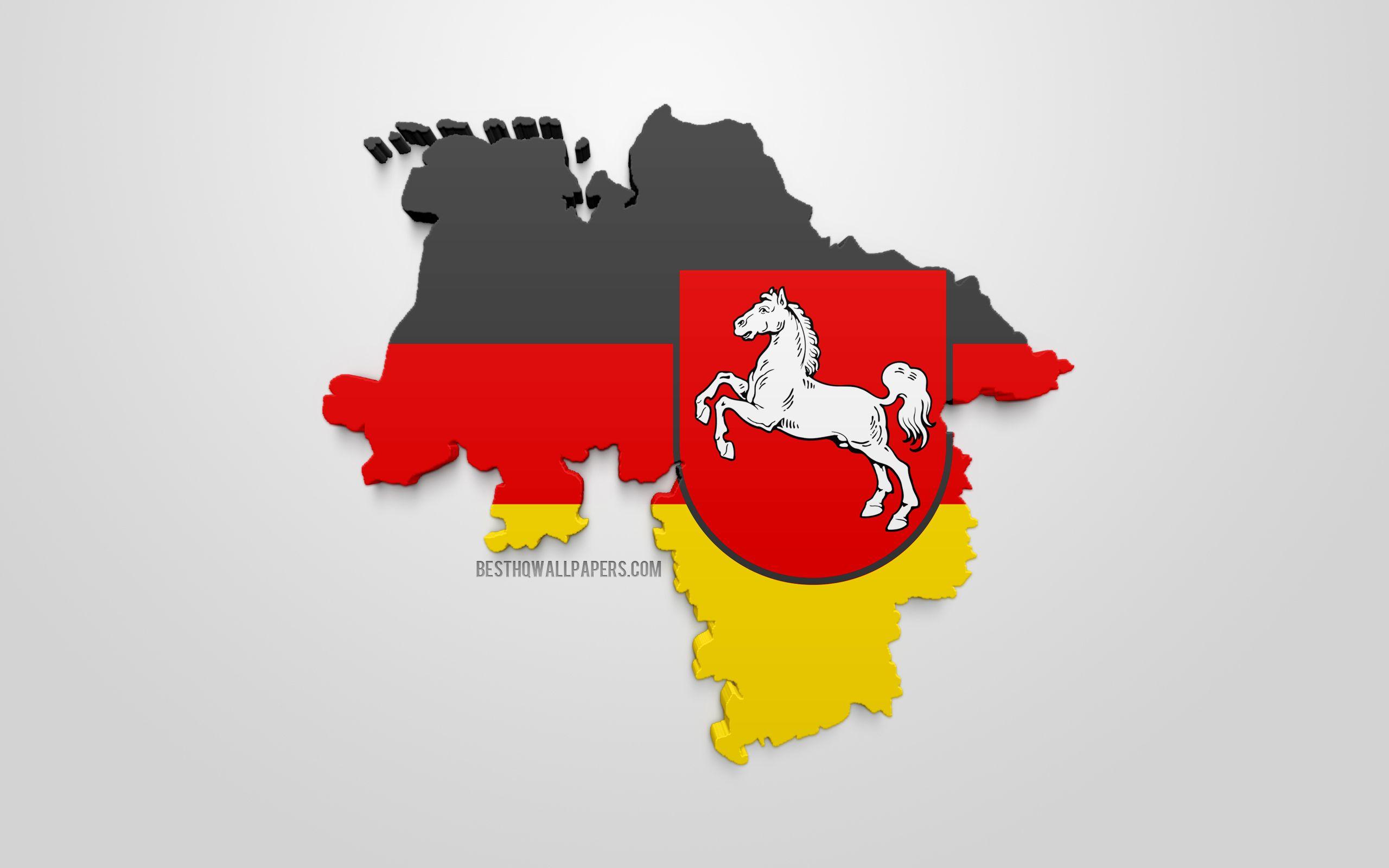 2560x1600 Download wallpaper Lower Saxony map silhouette, 3D flag of Lower Saxony, federal state of Germany, 3D art, Lower Saxony 3D flag, Germany, Europe, Lower Saxony, geography, States of Germany for desktop with