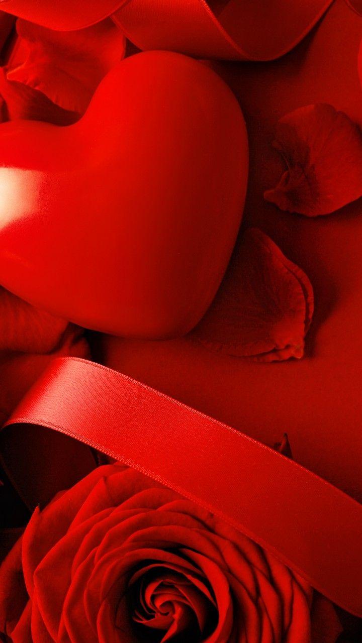 720x1280 Wallpaper Valentine's Day, Heart, Rose, red, ribbon, romantic, love, Holidays