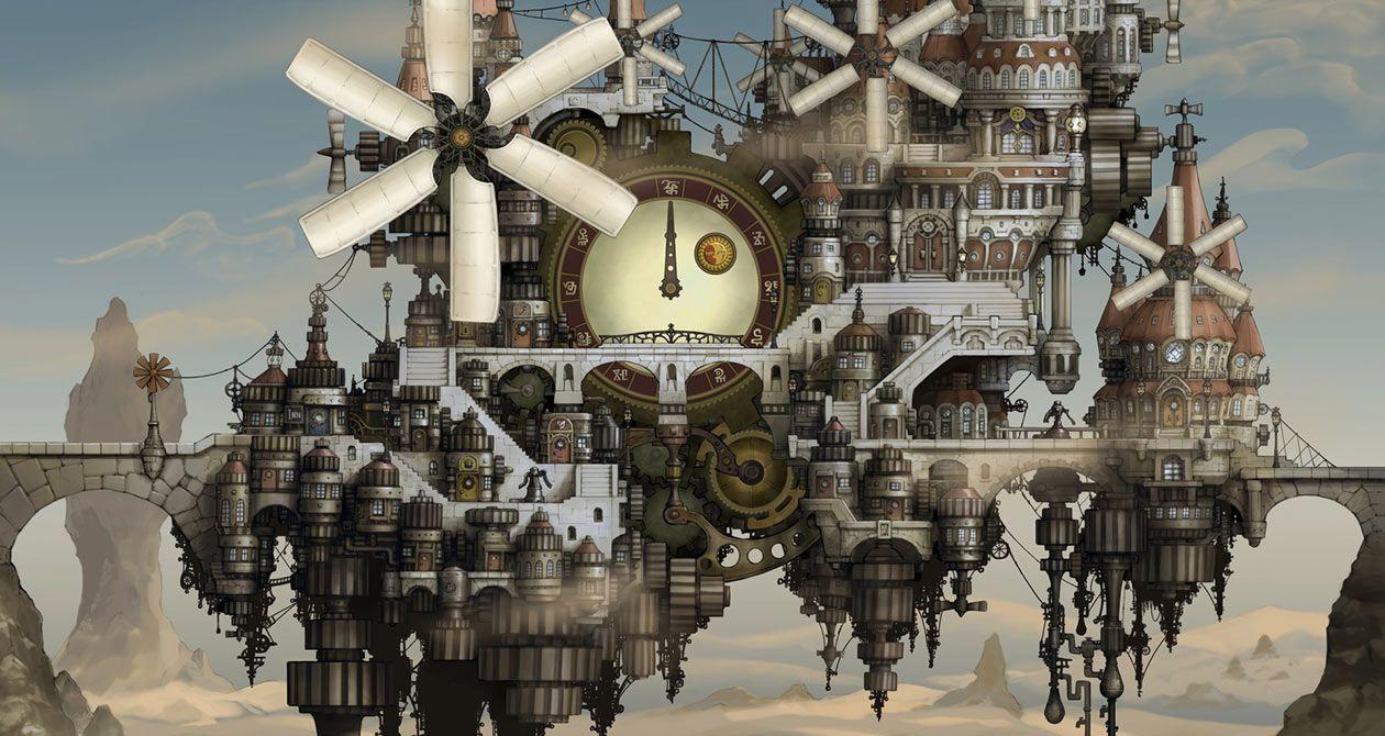 1260x670 Ancheim from Bravely Default. Bravely default, Steampunk city, Environment design