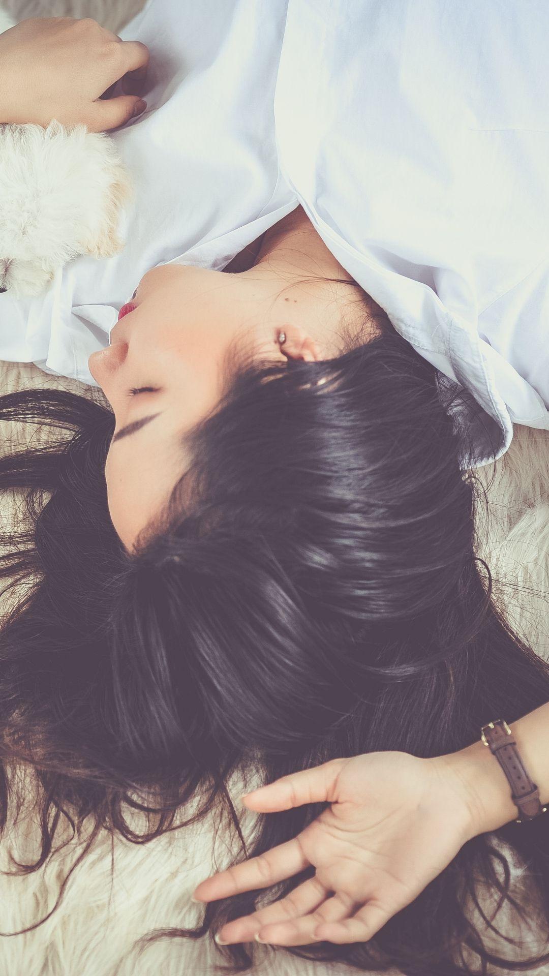 1080x1920 Girl Lies Shirt Dog Hair iPhone 8 Wallpaper Download. iPhone