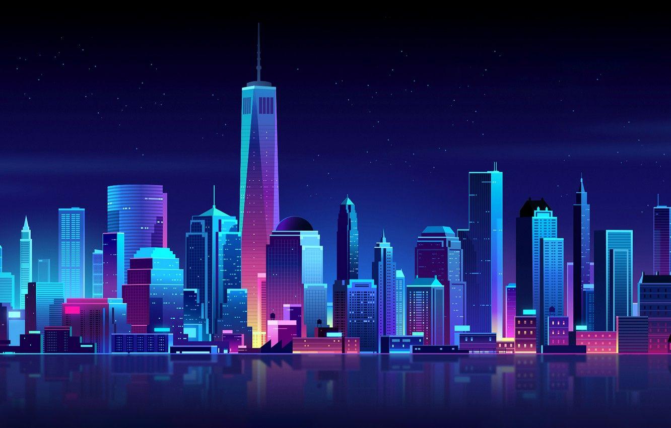 1332x850 Wallpaper Home, New York, Night, The city, Neon, Style, Building, The building, Skyscrapers, USA, Architecture, Art, New York City, World Trade Center, World trade center Freedom Tower image for desktop, section