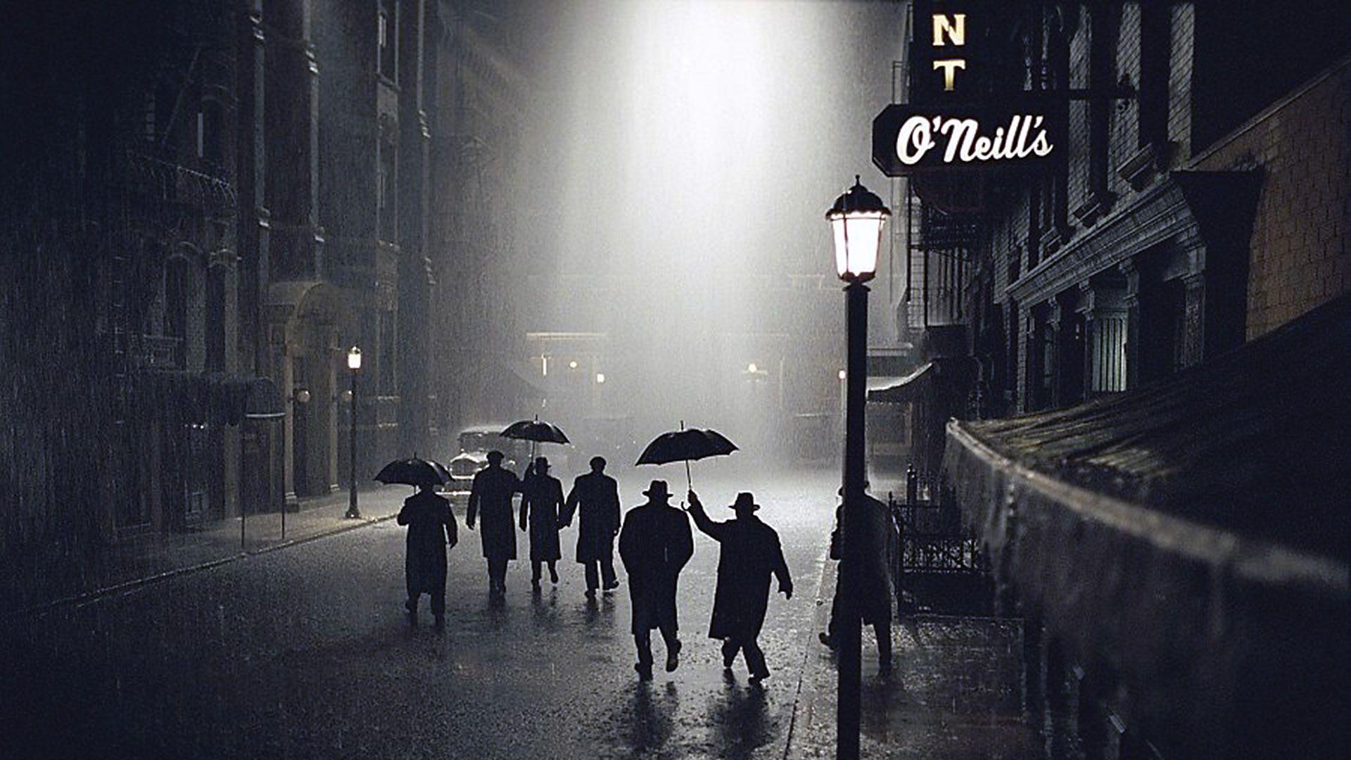 1920x1080 Noir Street Night Rain Lantern People Umbrella Wallpaper:1920x1080
