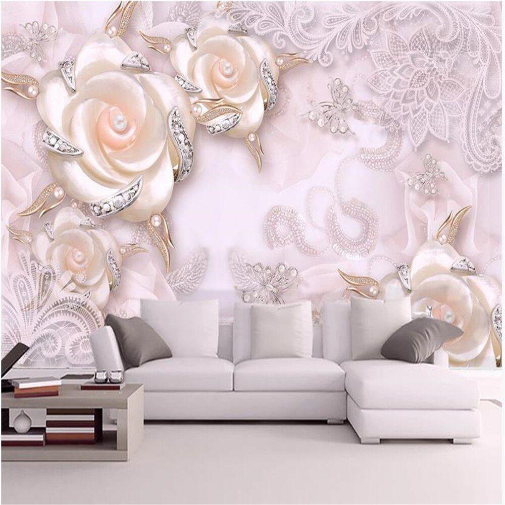 1000x1000 photo wall murals wallpaper 3D warm pink pearl wallpaper three dimensional flower jewelry background wall. Wallpaper