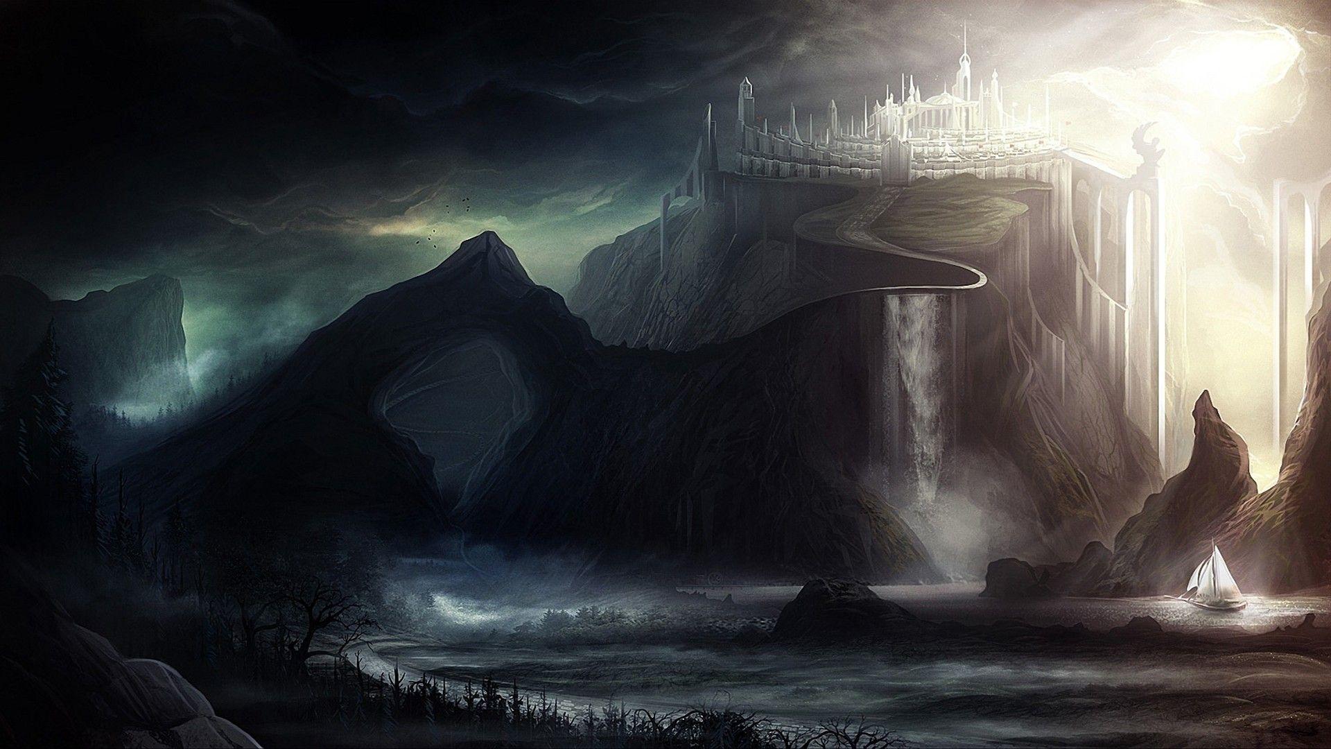 1920x1080 mountains, castles, fantasy art, digital art wallpaper