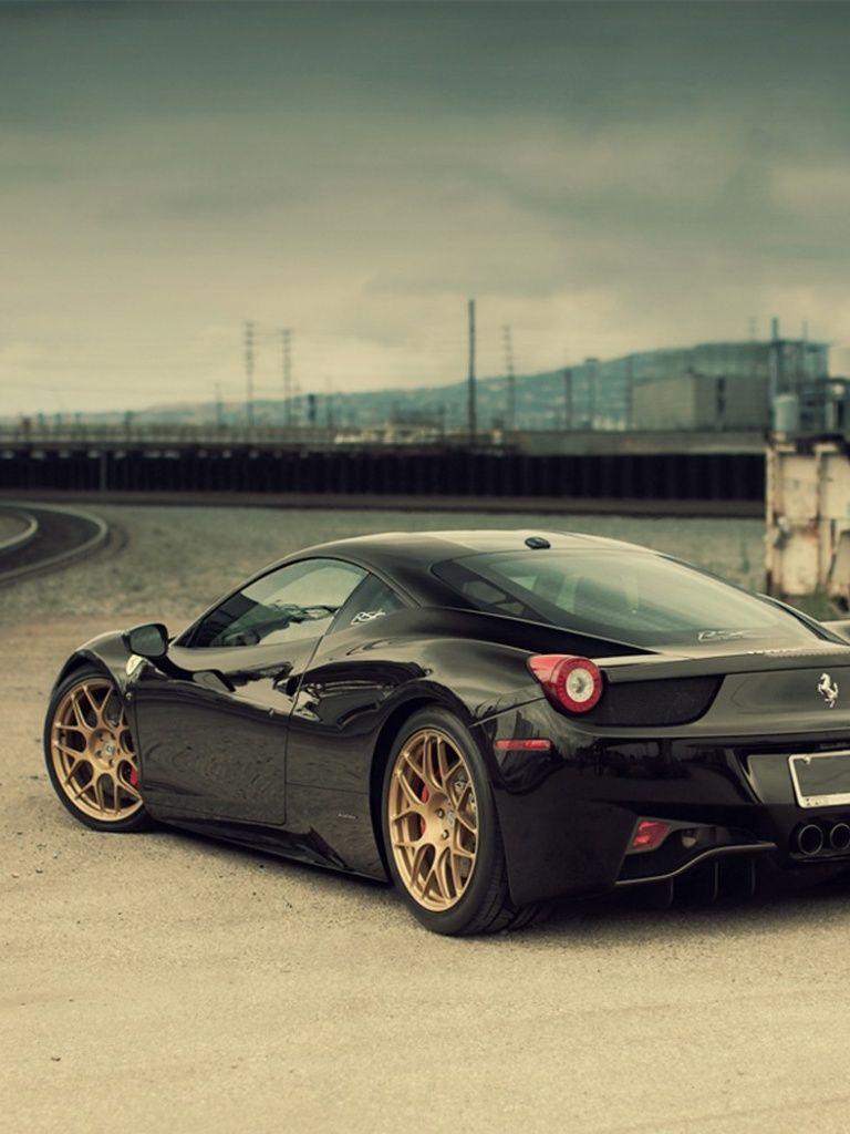 768x1024 Black Ferrari 458 Italia Rear Angle iPad wallpaper