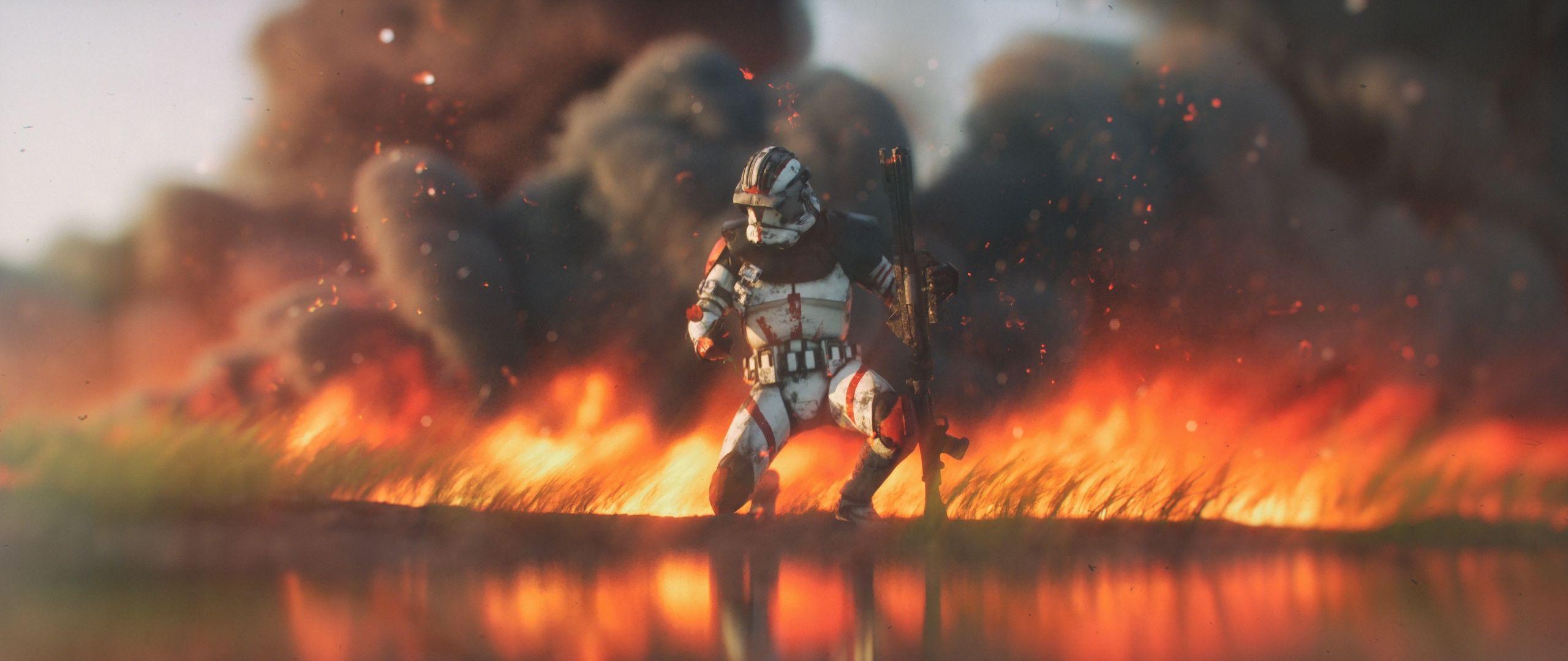 2560x1080 Download 2560x1080 wallpaper clone trooper, star wars, fire, dual wide, widescreen, 2560x1080 HD image, background, 18918