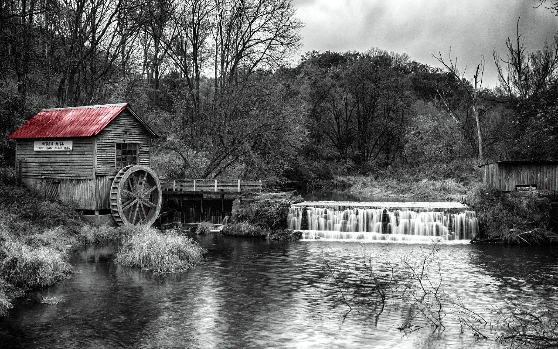 1920x1200 Waterfall: Usa Hyde Wisconsin Waterfall Mill River Desktop Wallpaper