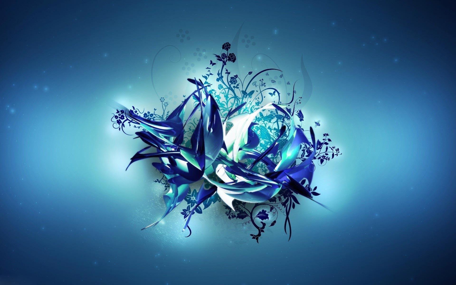 1920x1200 digital Art, Abstract, CGI, Butterfly, Flowers, Blue Background Wallpaper HD / Desktop and Mobile Background
