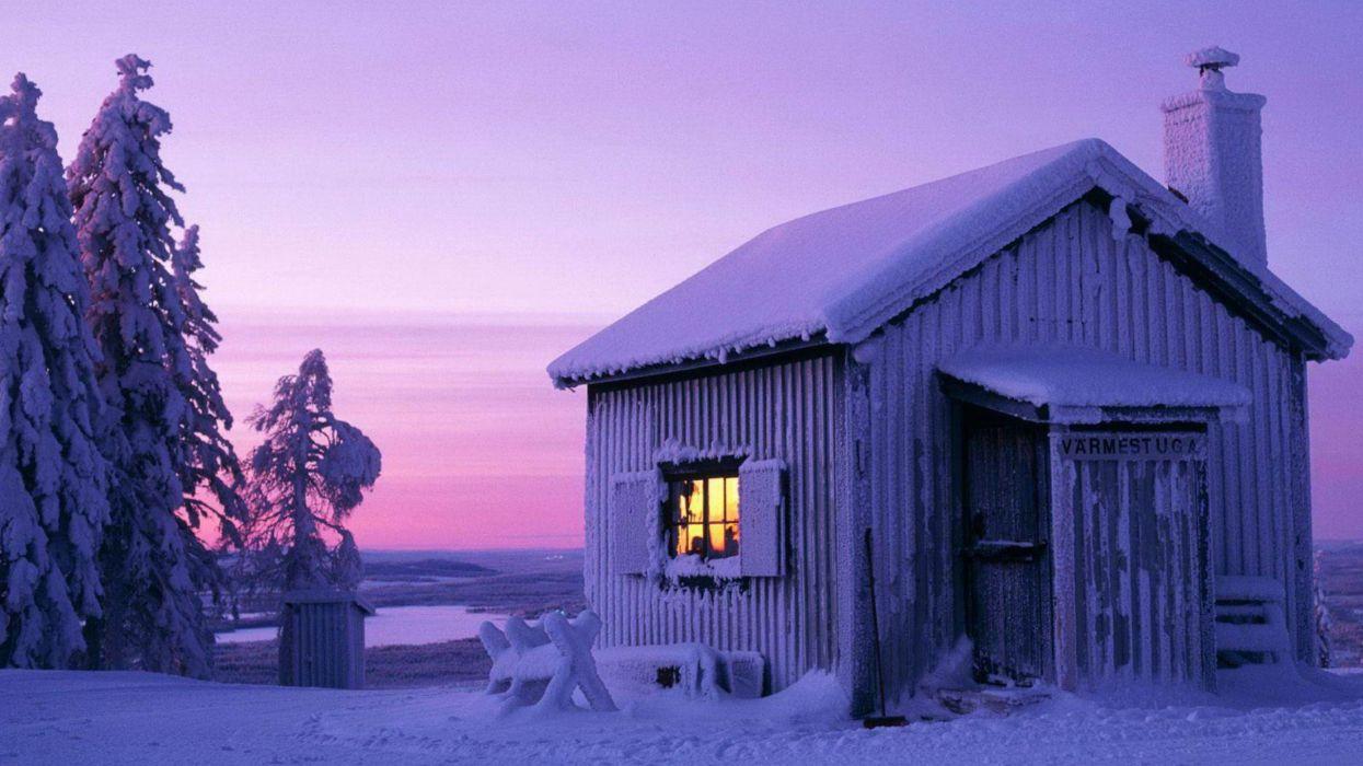 1245x700 Winter (season) snow trees sweden moonlight cabin wallpaperx1440