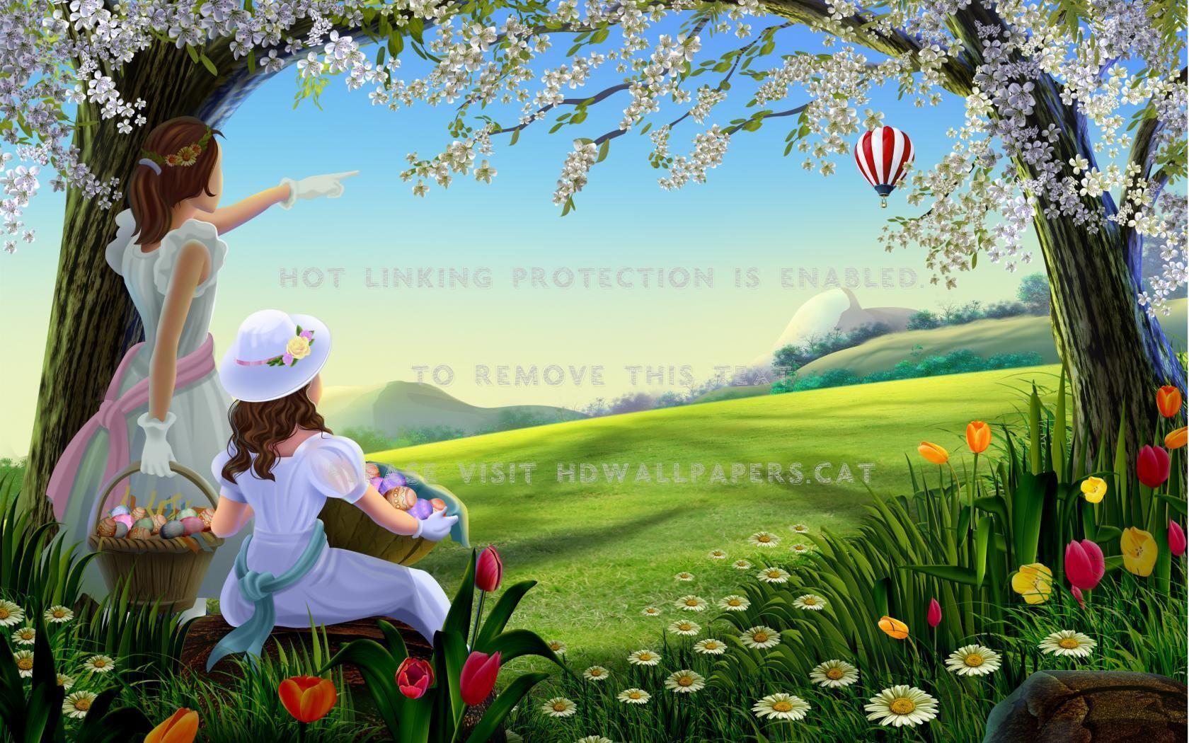 1680x1050 spring time flowers lovely garden girls 3D