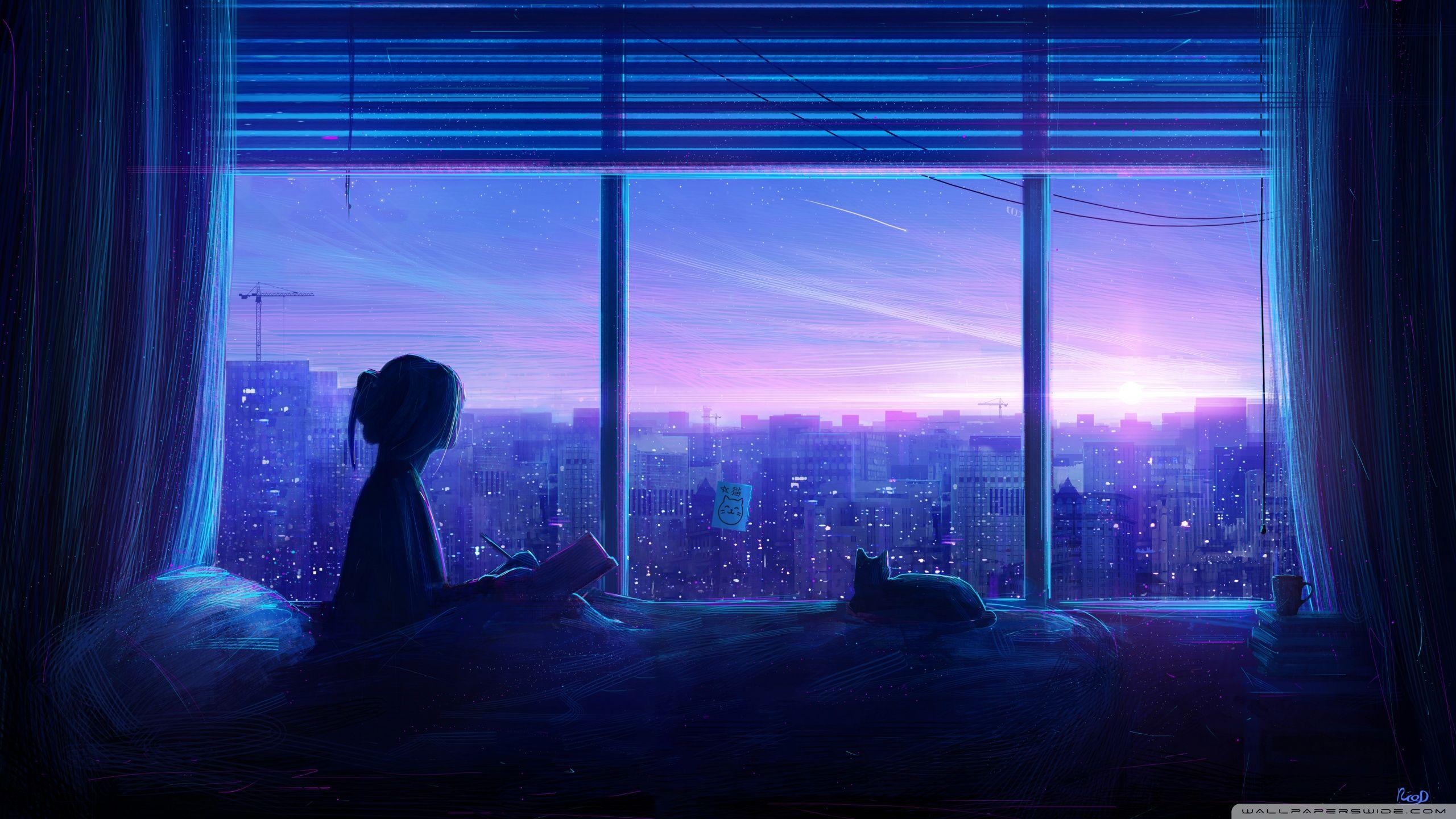 2560x1440 Girl and Cat Illustration Ultra HD Desktop Background Wallpaper for 4K UHD TV : Widescreen & UltraWide Desktop & Laptop : Tablet