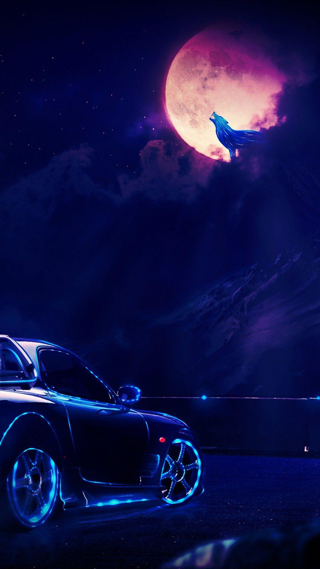1080x1920 Wallpaper Sports car, Neon, Night, Moon, Wolf, HD, Creative Graphics,. Wallpaper for iPhone, Android, Mobile and Desktop