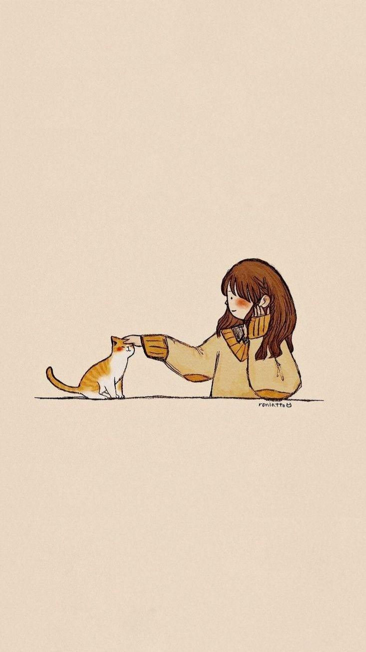733x1303 Cat Drawing Wallpaper