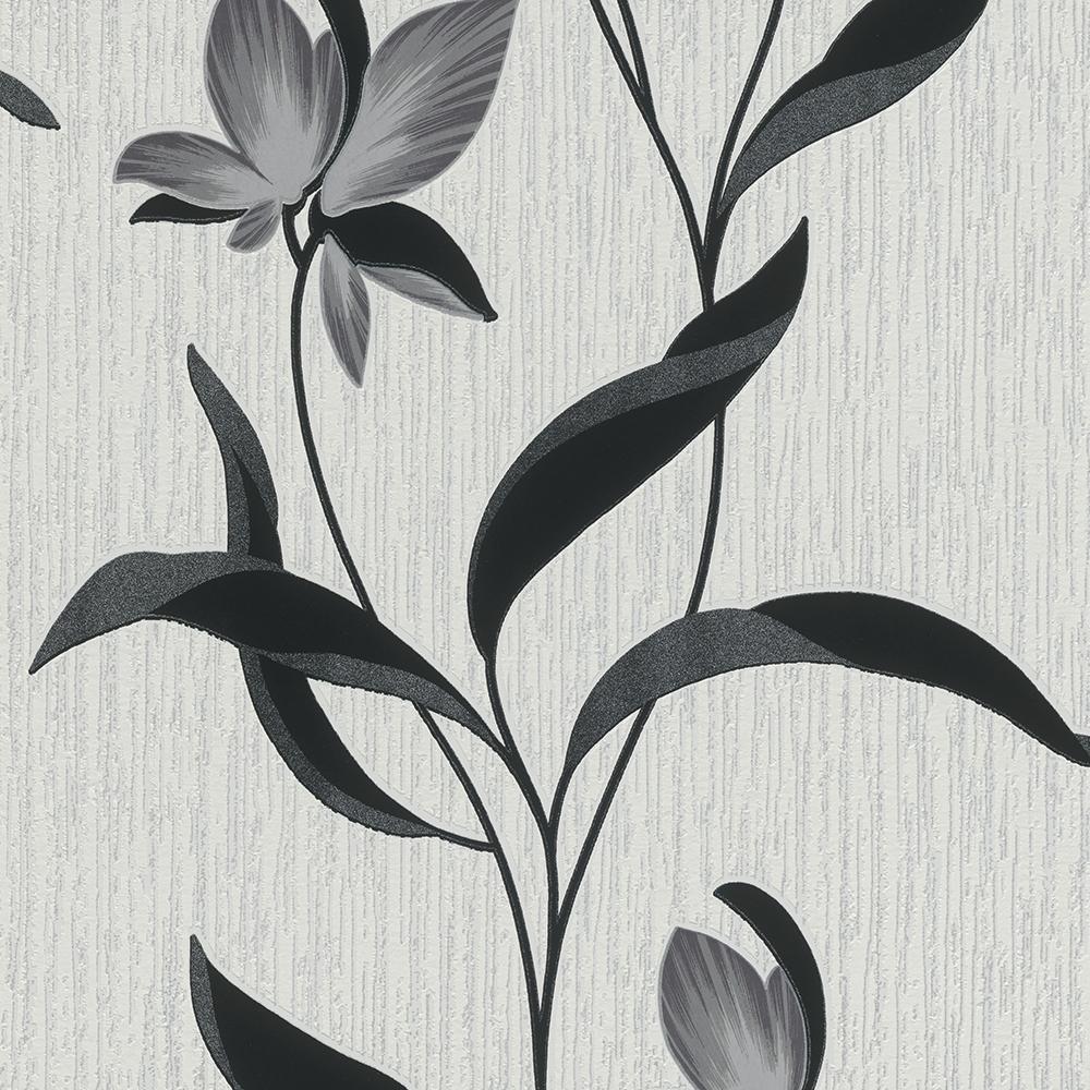 Large Grey Watercolour Flowers Wall Mural  Hovia