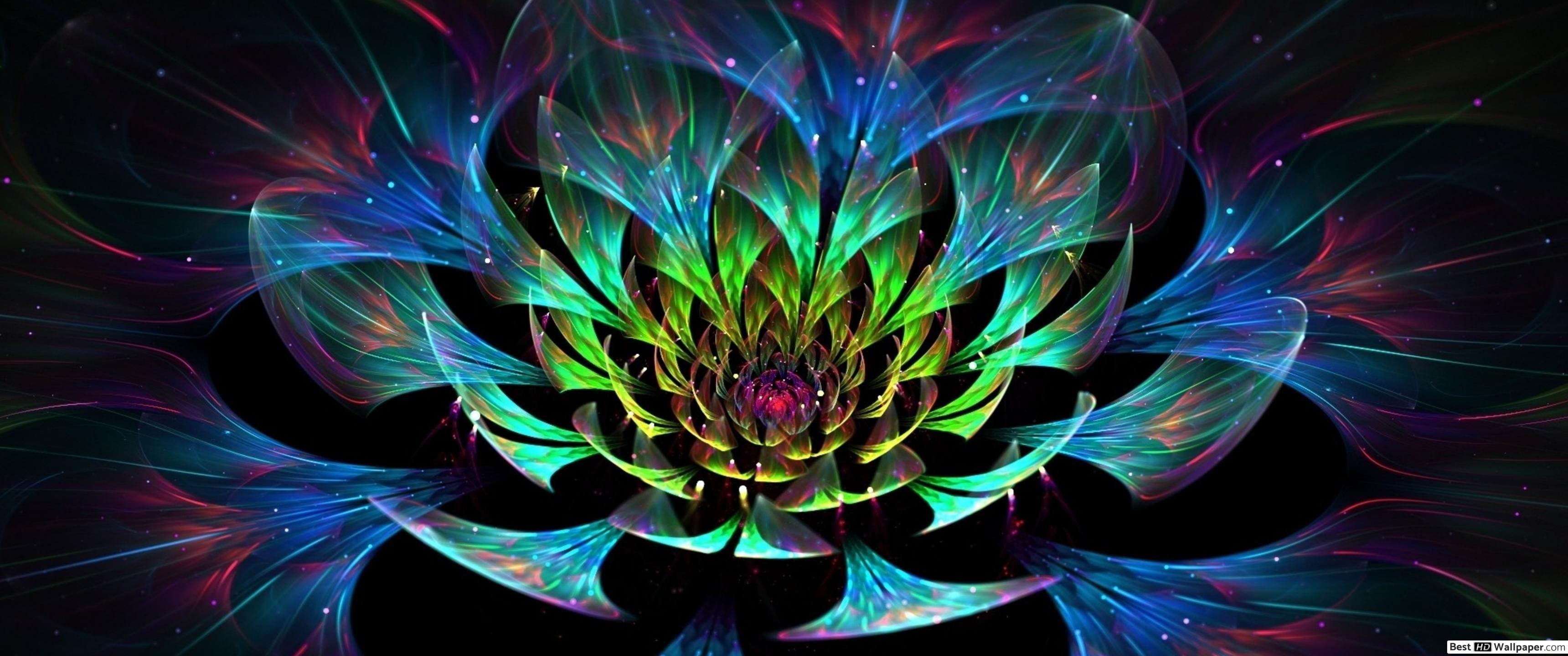 3440x1440 Fractal Papel Parede Flor Lotus HD wallpaper download