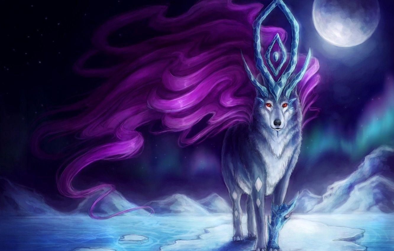 1332x850 Wallpaper moon, ice, game, anime, night, animal, Pokemon, manga, japanese image for desktop, section сёнэн
