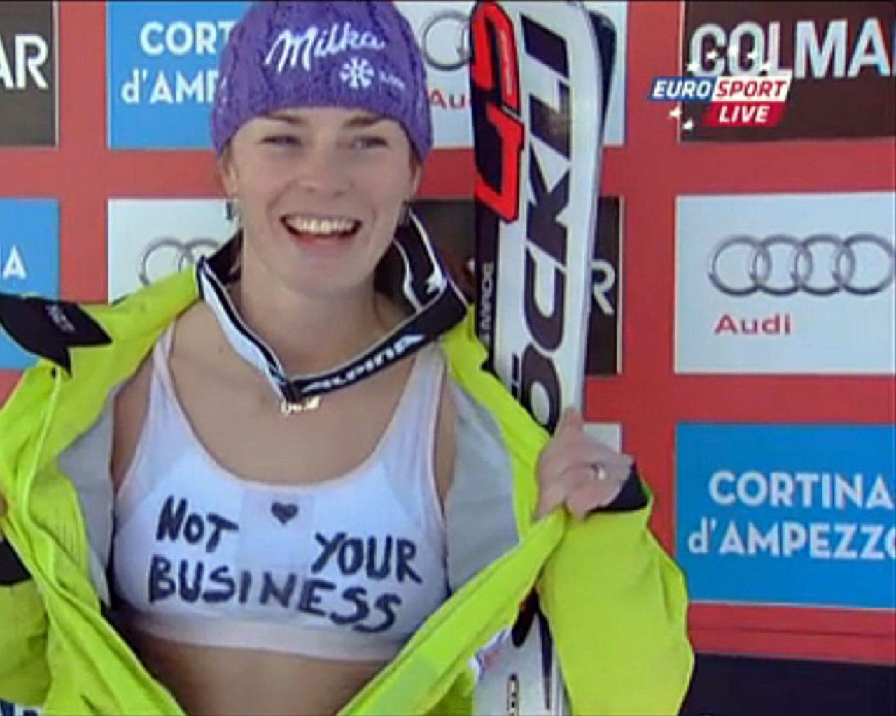 1280x1024 Slovenian skier strips to deliver message in underwear flap