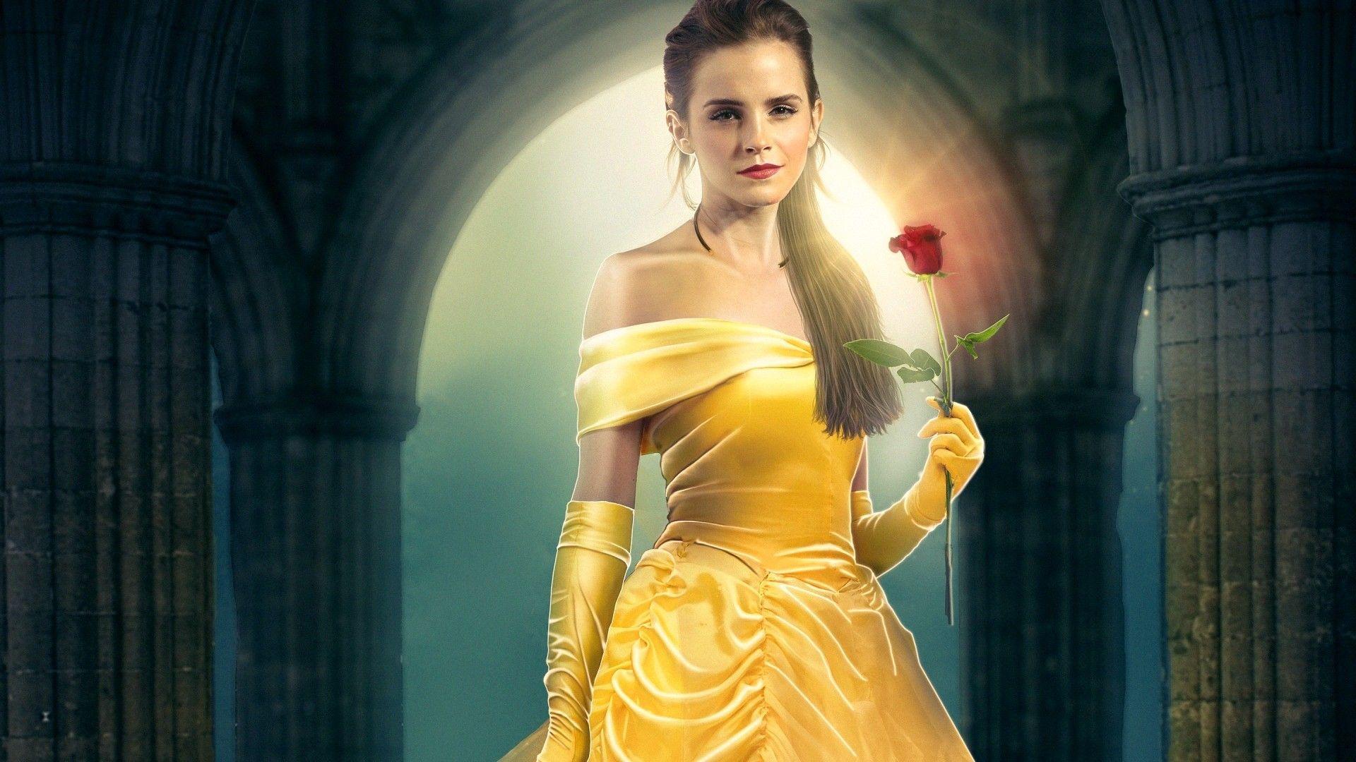 1920x1080 Emma Watson As Belle In Beauty And The Beast Holding Rose Wallpaper 11504