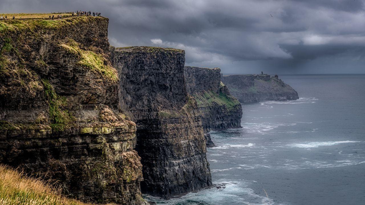 1280x720 Desktop Wallpaper Ireland Clare, Cliffs of Moher storm cloud Sea