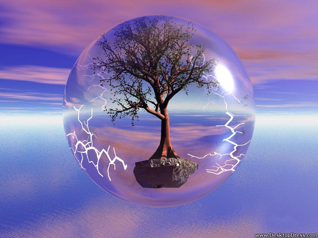 1024x768 Desktop Wallpaper 3D Background Tree in a Bubble