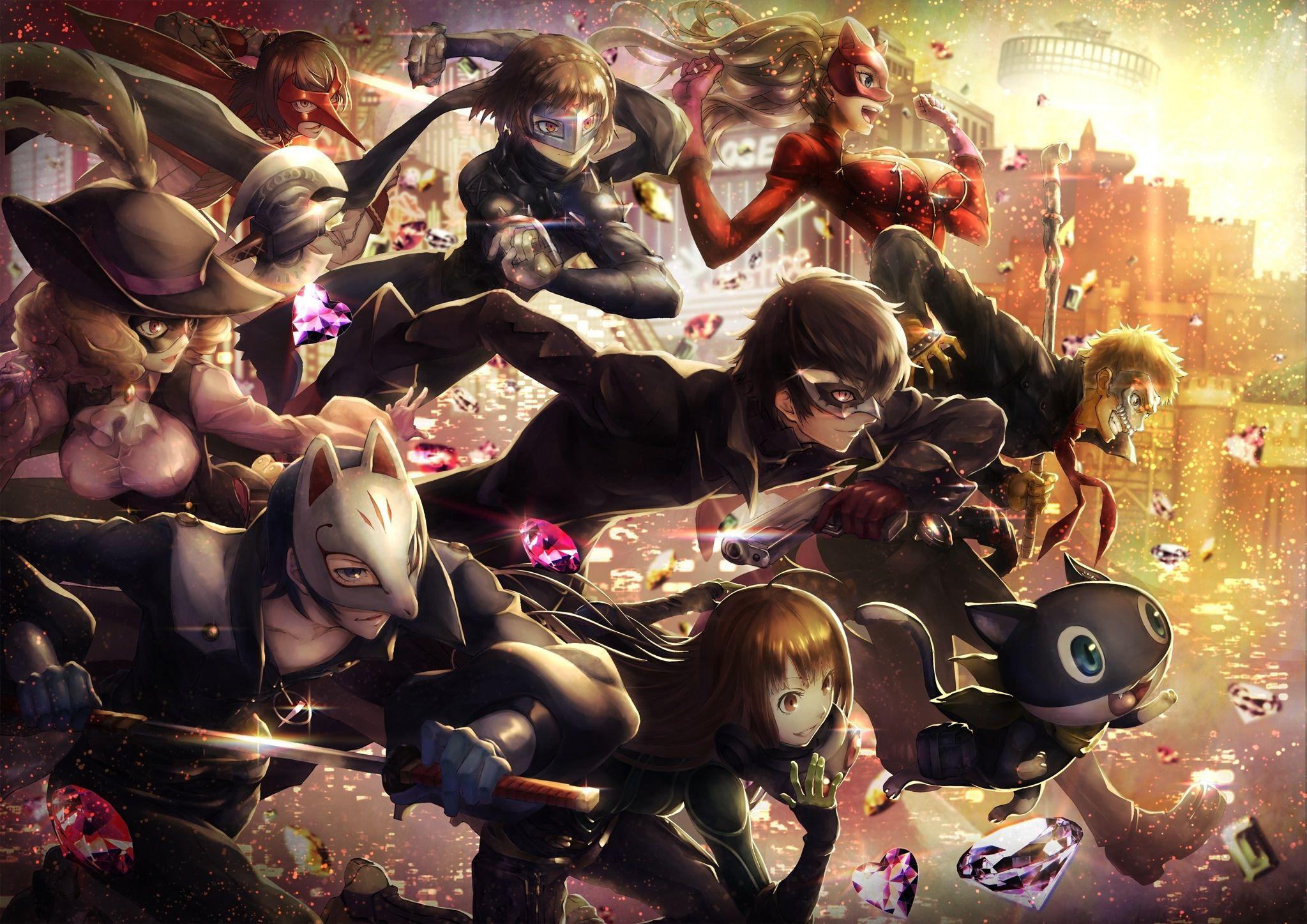 2047x1447 Wallpaper Persona Akechi Goro, Kurusu Akira, Okumura Haru, Nijima Makoto