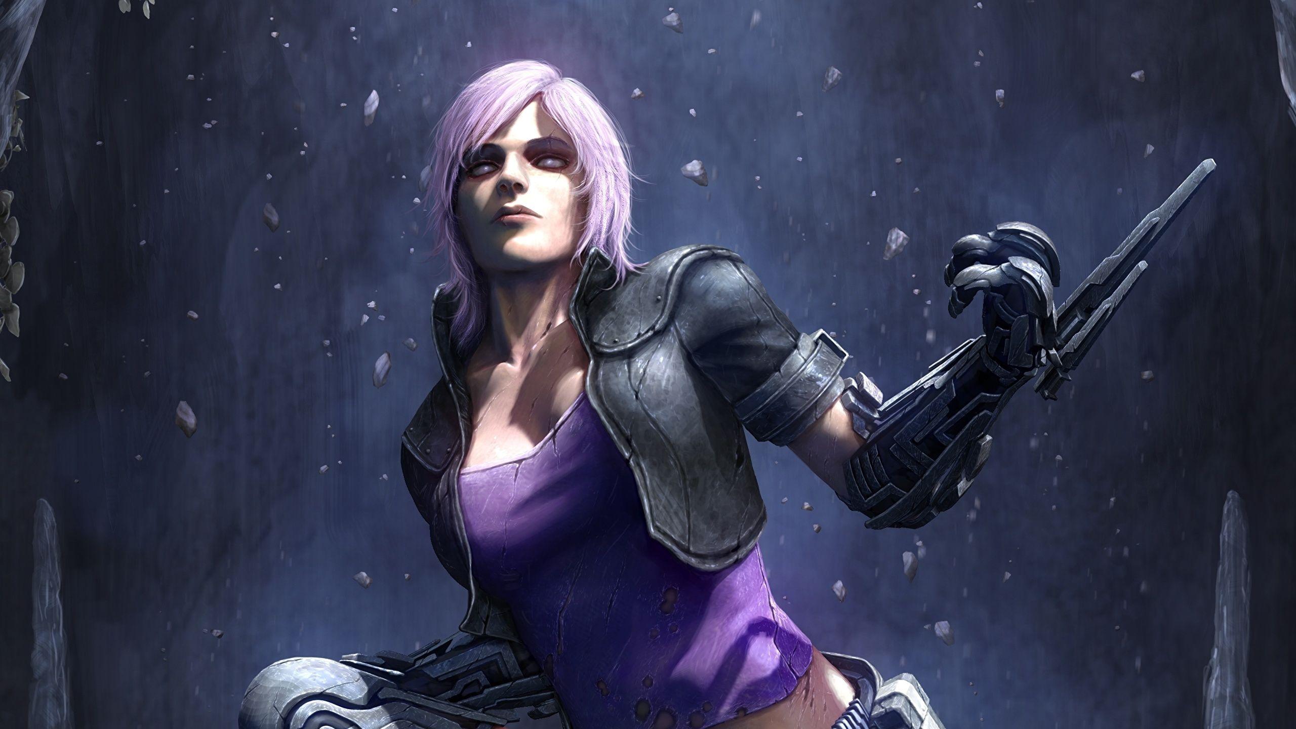 2560x1440 image Girls warrior Face Fantasy Cyberpunk 2560x1440
