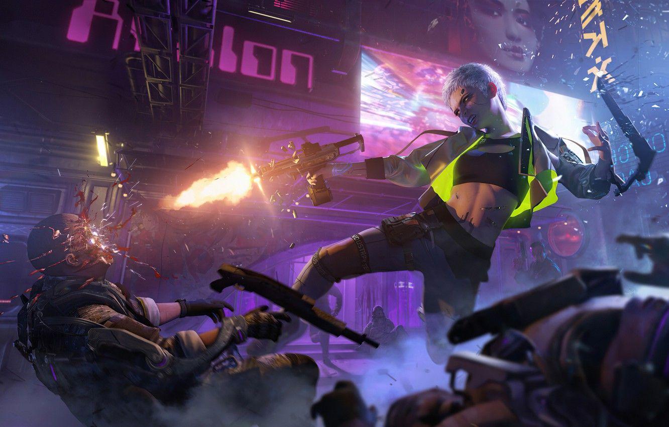 1332x850 Wallpaper Girl, Weapons, Cyberpunk Cyberpunk, Woman Warrior, The futuristic image for desktop, section игры