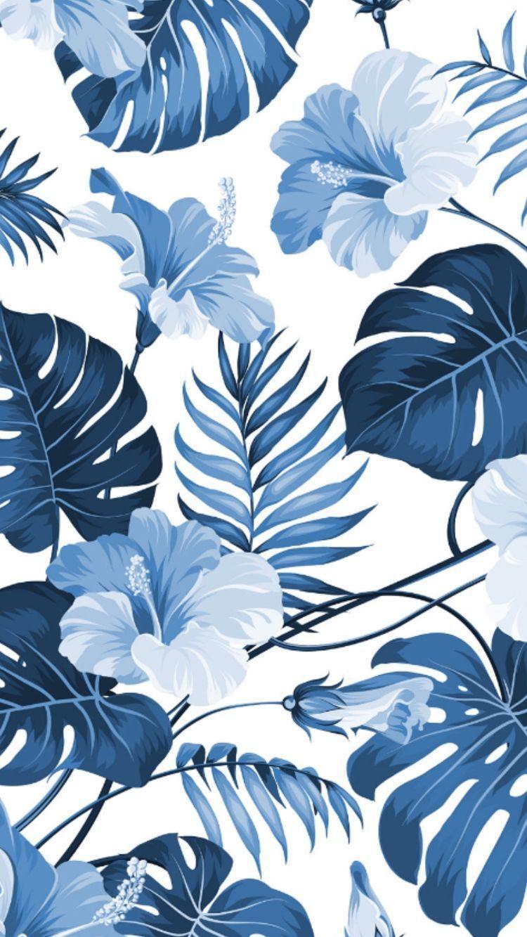 750x1333 Blue floral wallpaper. Hawaiian wallpaper. Landscape wallpaper, Watercolor wallpaper, Colorful wallpaper
