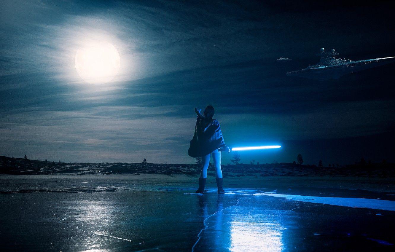 1332x850 Wallpaper girl, night, fiction, ship, UFO, sword, space, starship, the alien ship image for desktop, section фантастика