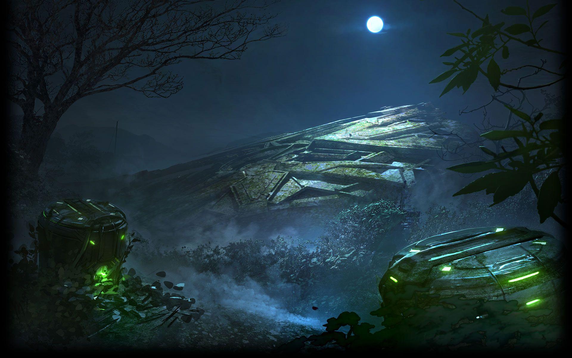 1920x1200 Crashed Alien Ship At Night 1920x1080