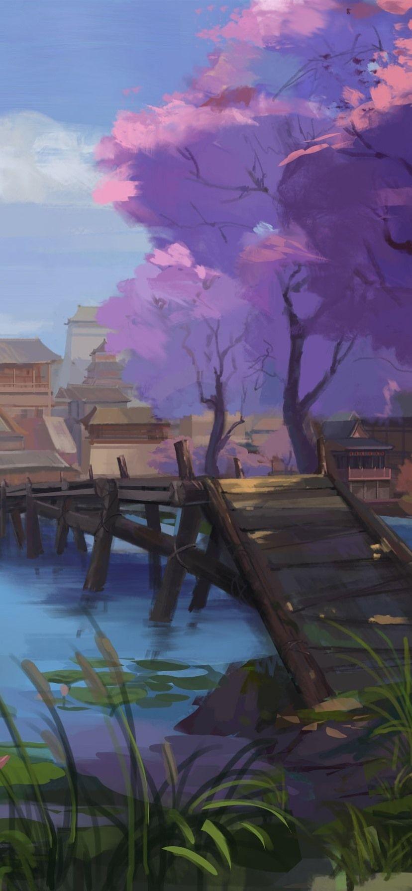 828x1792 Watercolor Painting, China, Village, Retro Style 828x1792 IPhone 11 XR Wallpaper, Background, Picture, Image