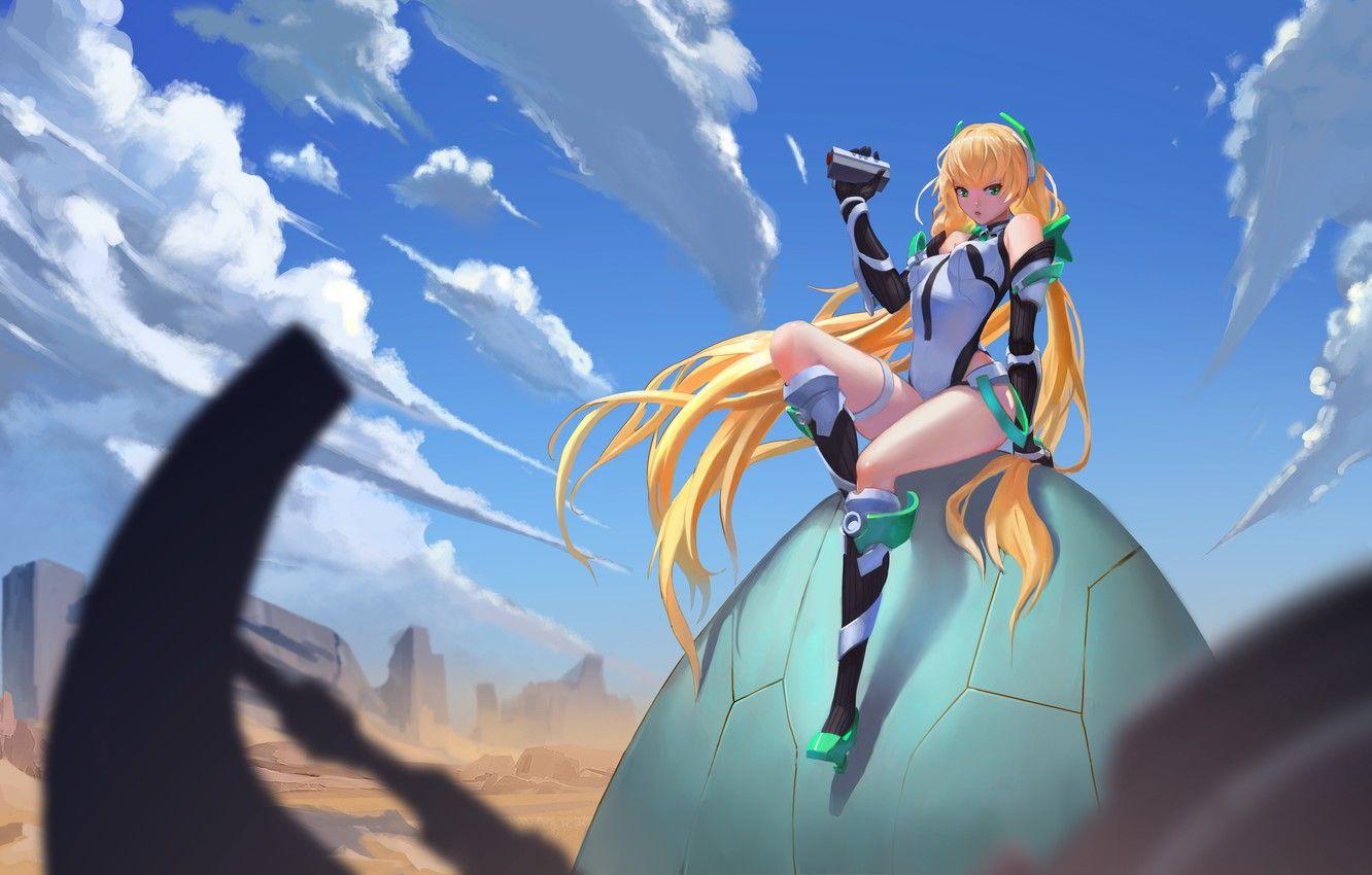 1332x850 Wallpaper the sky, girl, clouds, desert, anime, art, ruins, expelled from paradise, reisun angela balzac image for desktop, section прочее