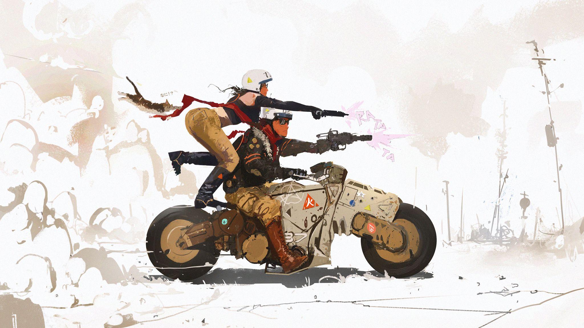 2048x1152 Cyberpunk Science Fiction Biker Art 2048x1152 Resolution HD 4k Wallpaper, Image, Background, Photo and Picture