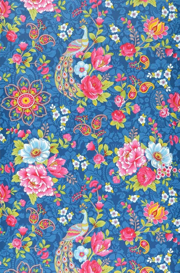 728x1100 Wallpaper Ludmilla (Blue, Strawberry red, Yellow green, Light blue, White)