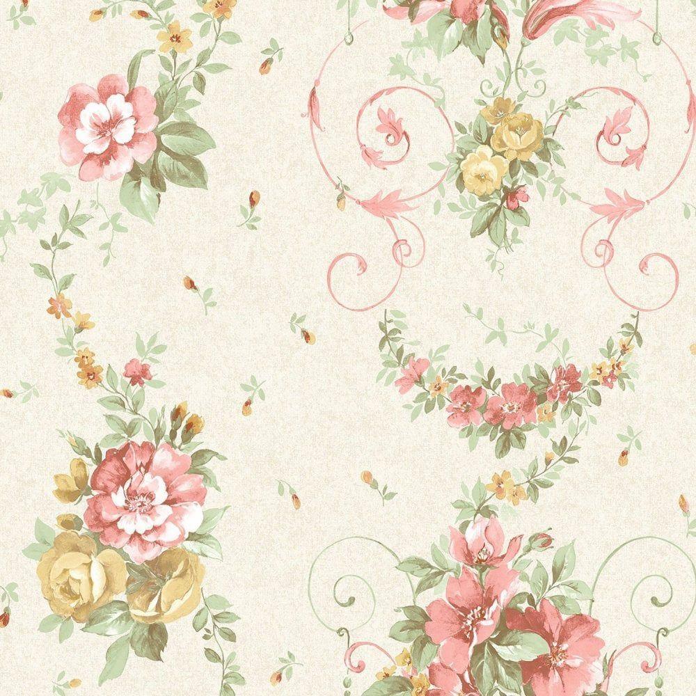1000x1000 Eden Hall Flower floral wallpaper rose blue pink duck egg cream white metallic shimmer from wallpaperhop.co.uk UK