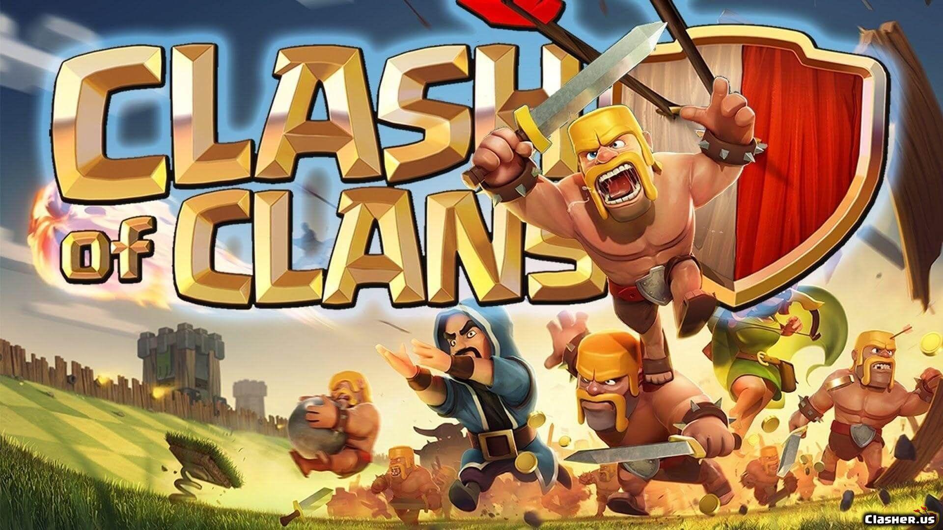 1920x1080 coc logo, wizard, barbarian, archer of Clans Wallpaper