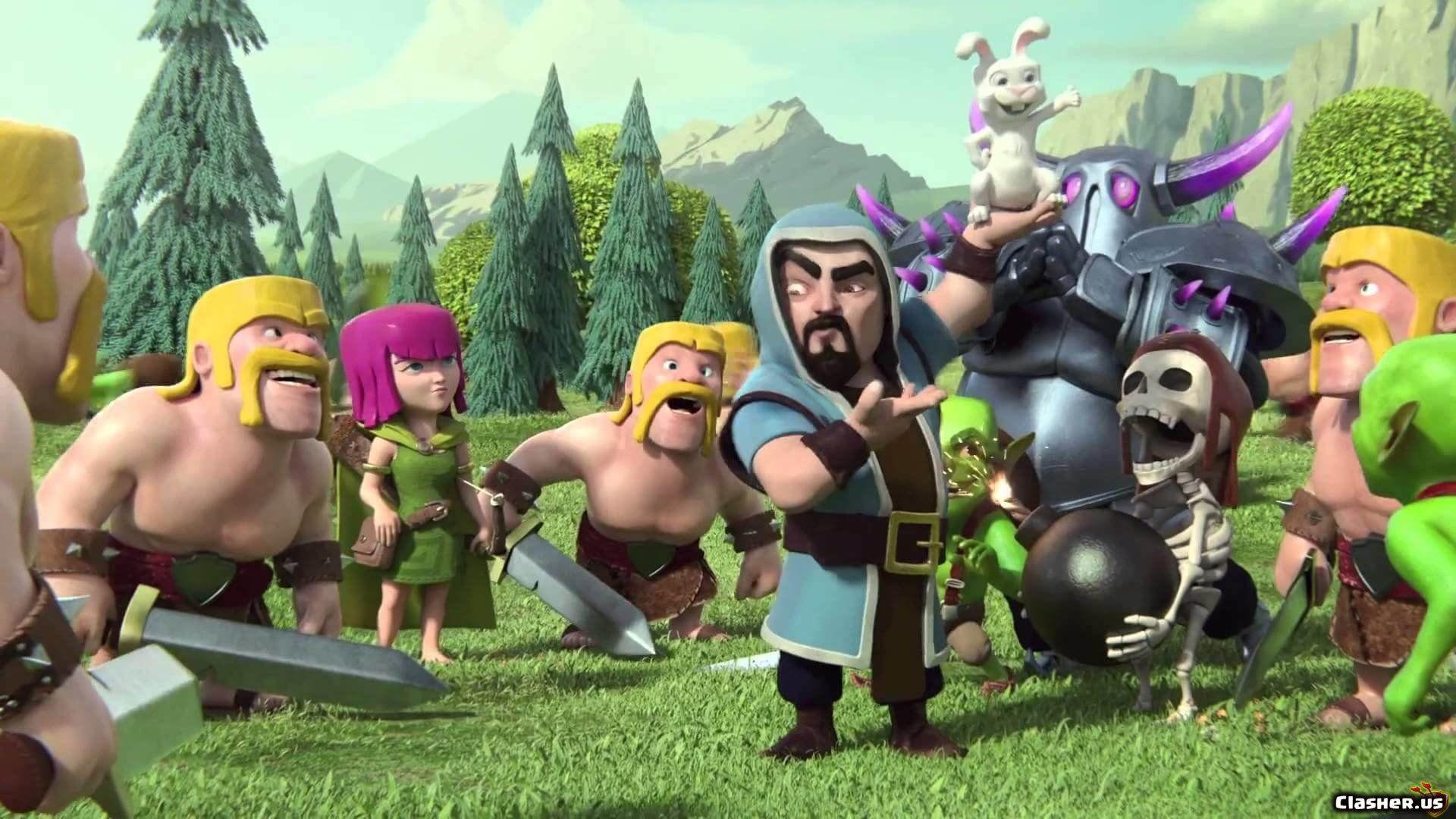 1920x1080 wizard rabbit, wall breaker, archer, barbarian, pekka of Clans Wallpaper