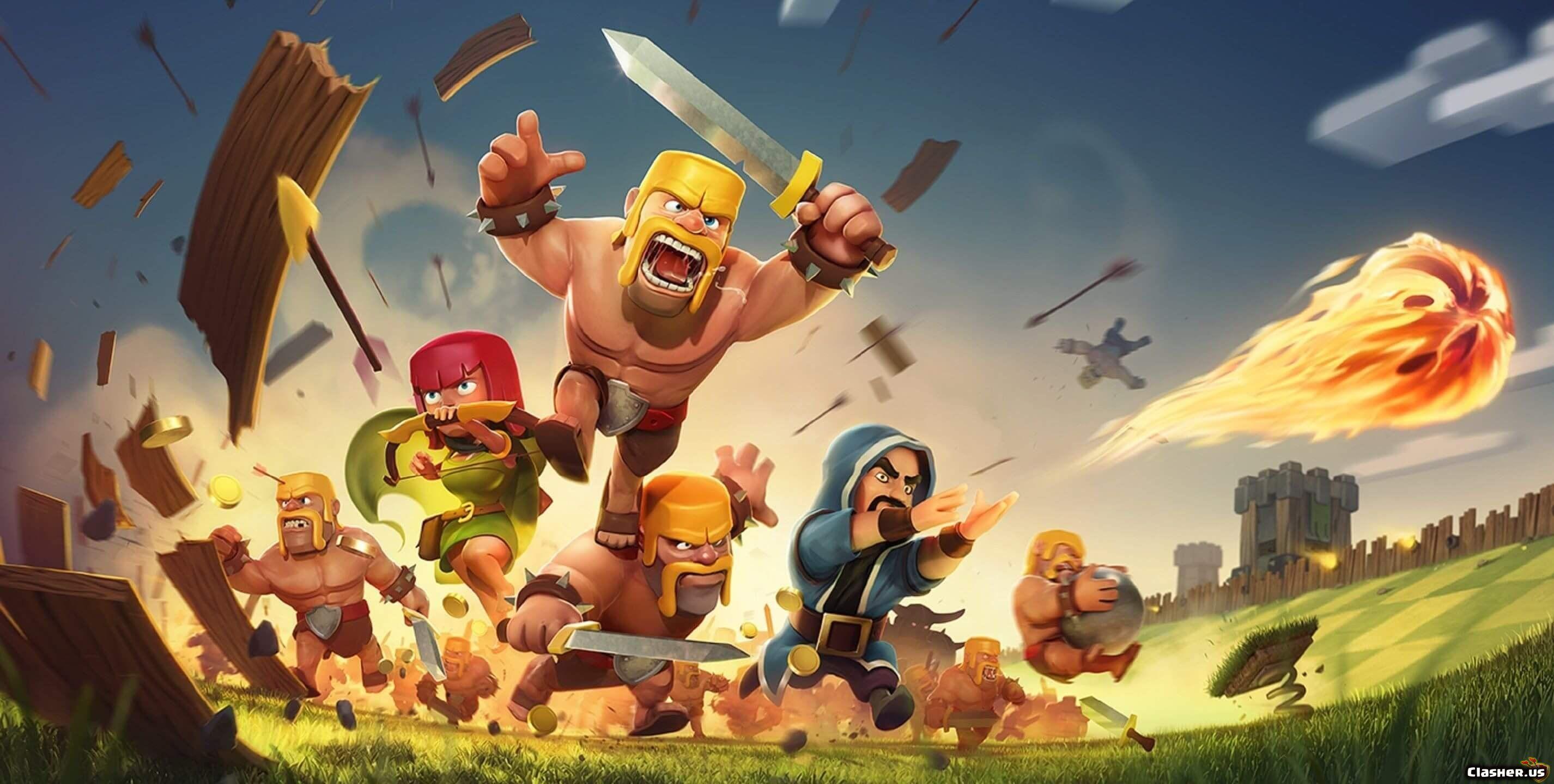2852x1440 coc splash, barbarian, archer, wizard of Clans Wallpaper
