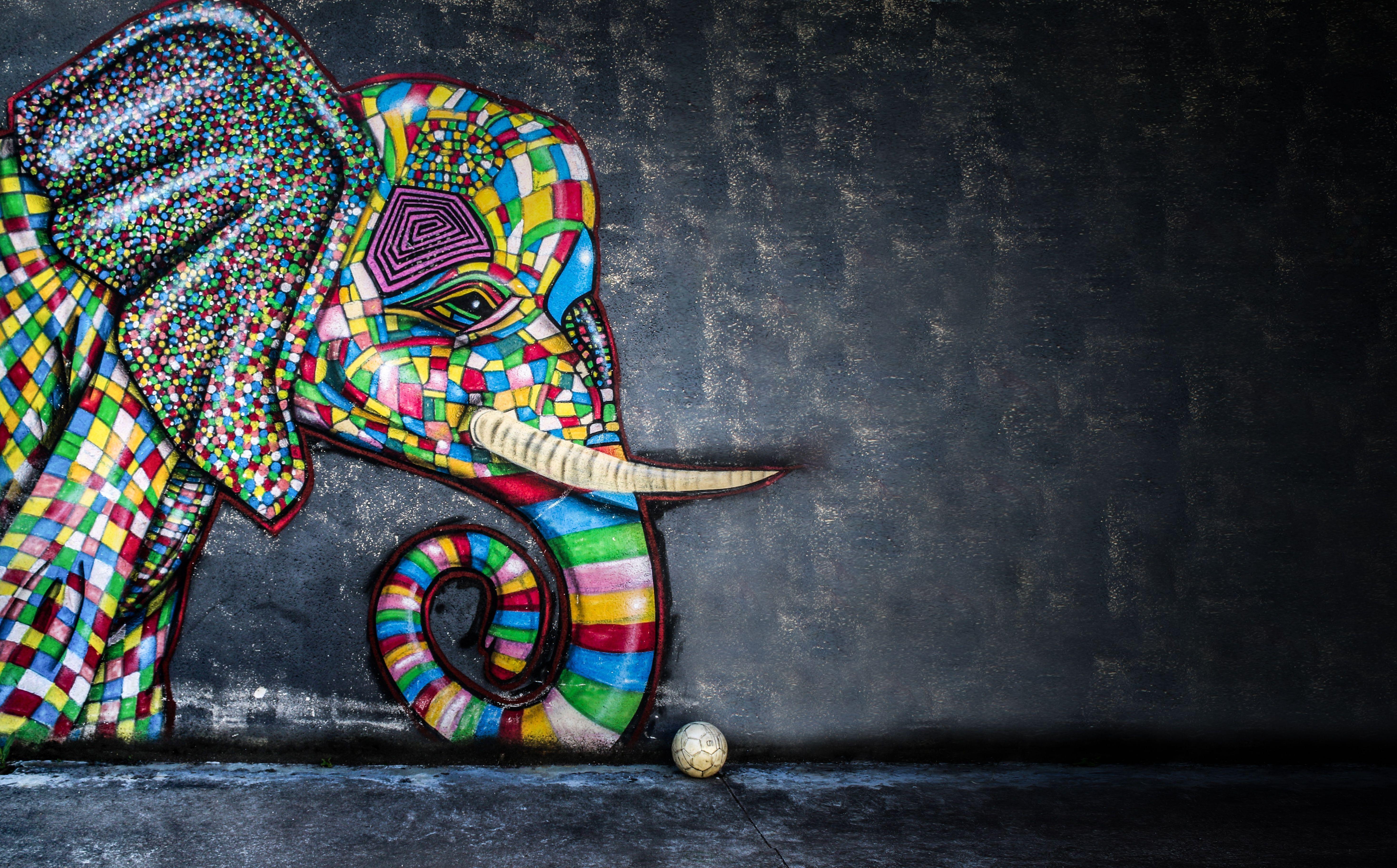 5871x3648 Elephant Ball Soccer Graffiti Elephant, ball, soccer, graffiti 5k 5120x2280 HD Wallpaper. Graffiti wallpaper, HD wallpaper, Pink abstract painting