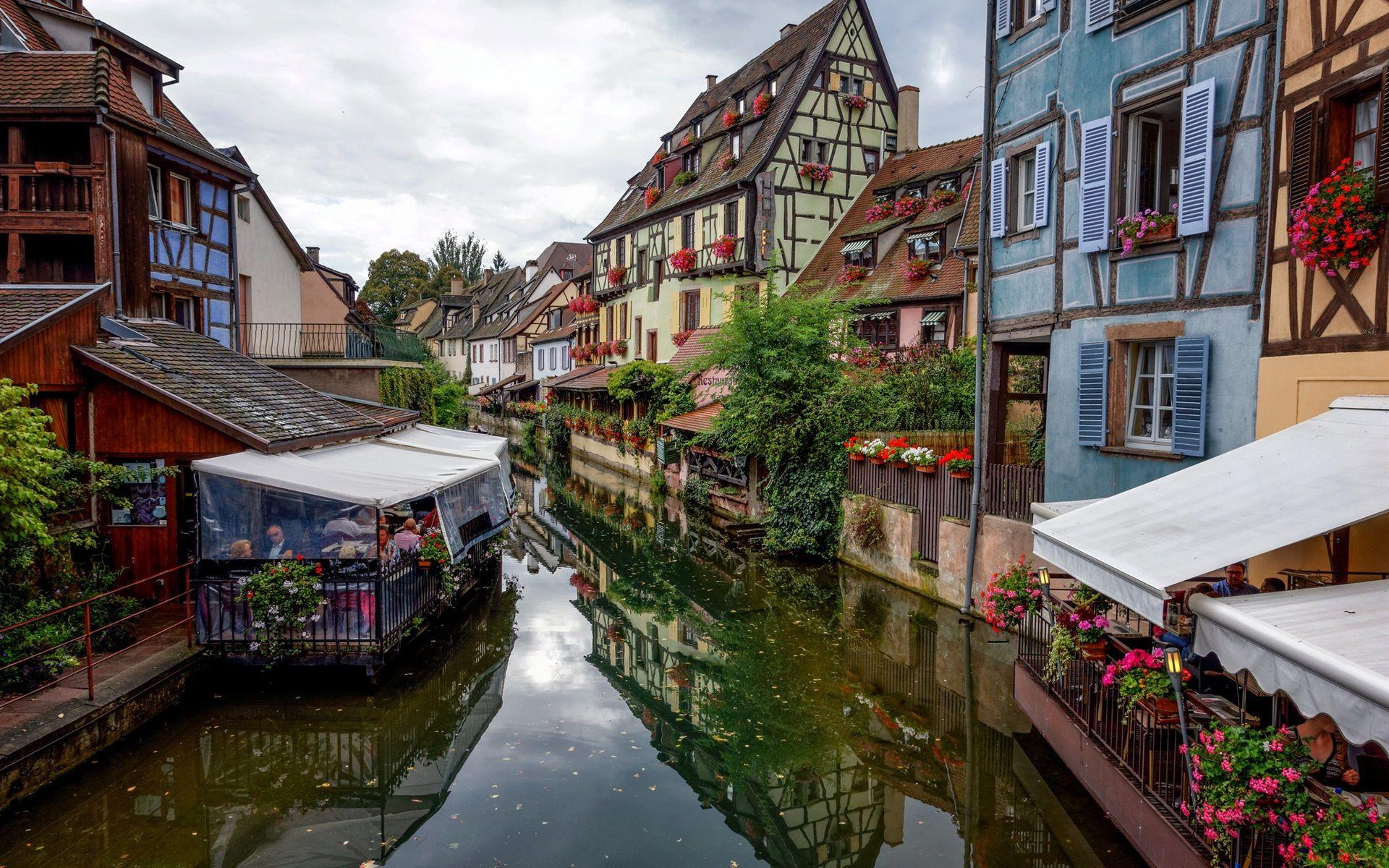 1920x1200 Wallpaper France, Colmar, town, cafe, river, houses 1920x1200 HD Picture, Image
