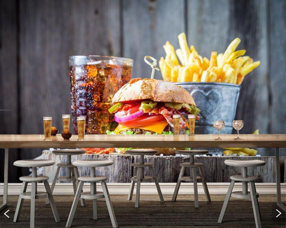 1000x800 Fast food Hamburger Cola French fries Food wallpaper papel de parede for living room kitchen fast food shop restaurant bar cafe. Wallpaper