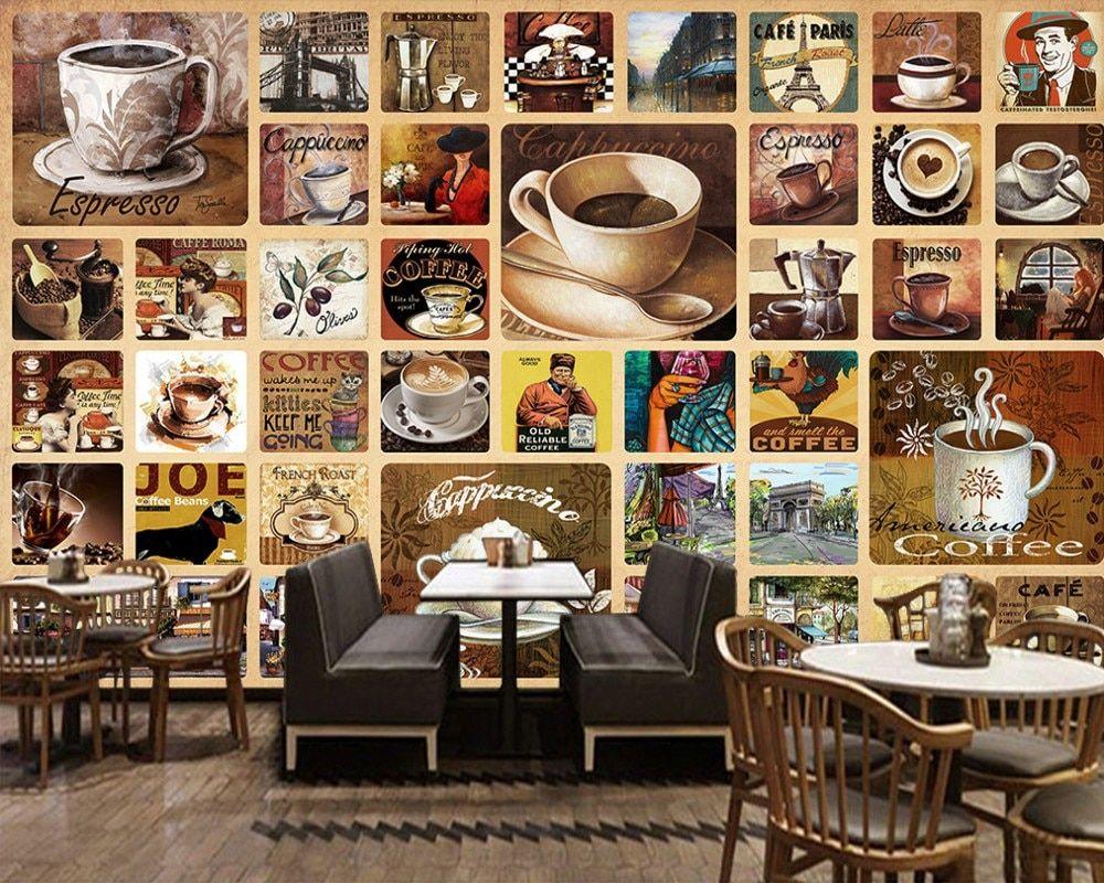 1000x800 Free Shipping Custom Wallpaper Mural Retro Vintage Vintage Coffee Shop Cafe Bar Background Wall Decorative Photo Painting. Wallpaper