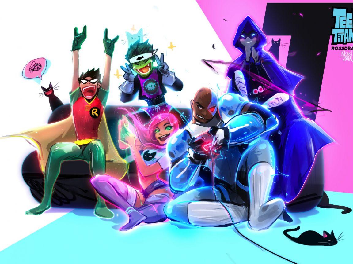 1152x864 Desktop Wallpaper Teen Titans, Tv Series, Cartoon, Superhero, Robin, Cyborg, Play, Art, HD Image, Picture, Background, 1e6339