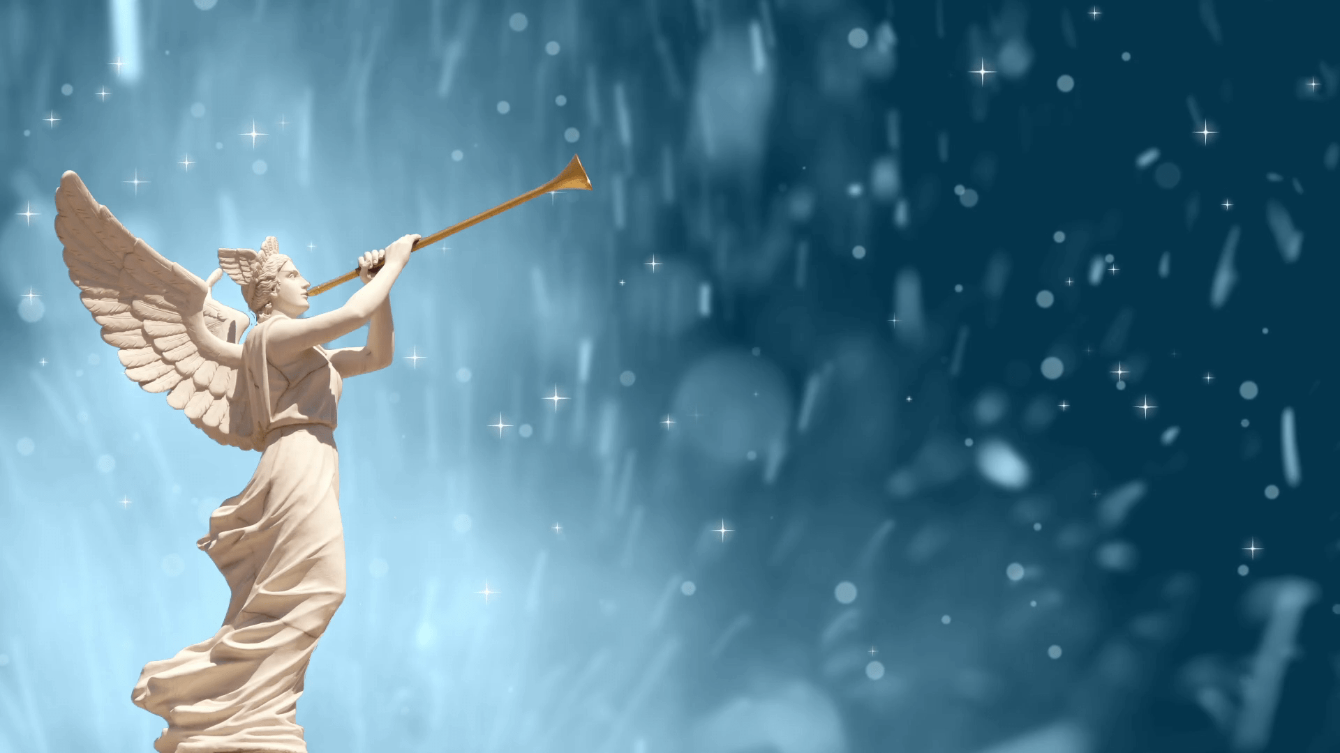 1920x1080 Angel With Golden Trumpet On Blue Background Motion Background