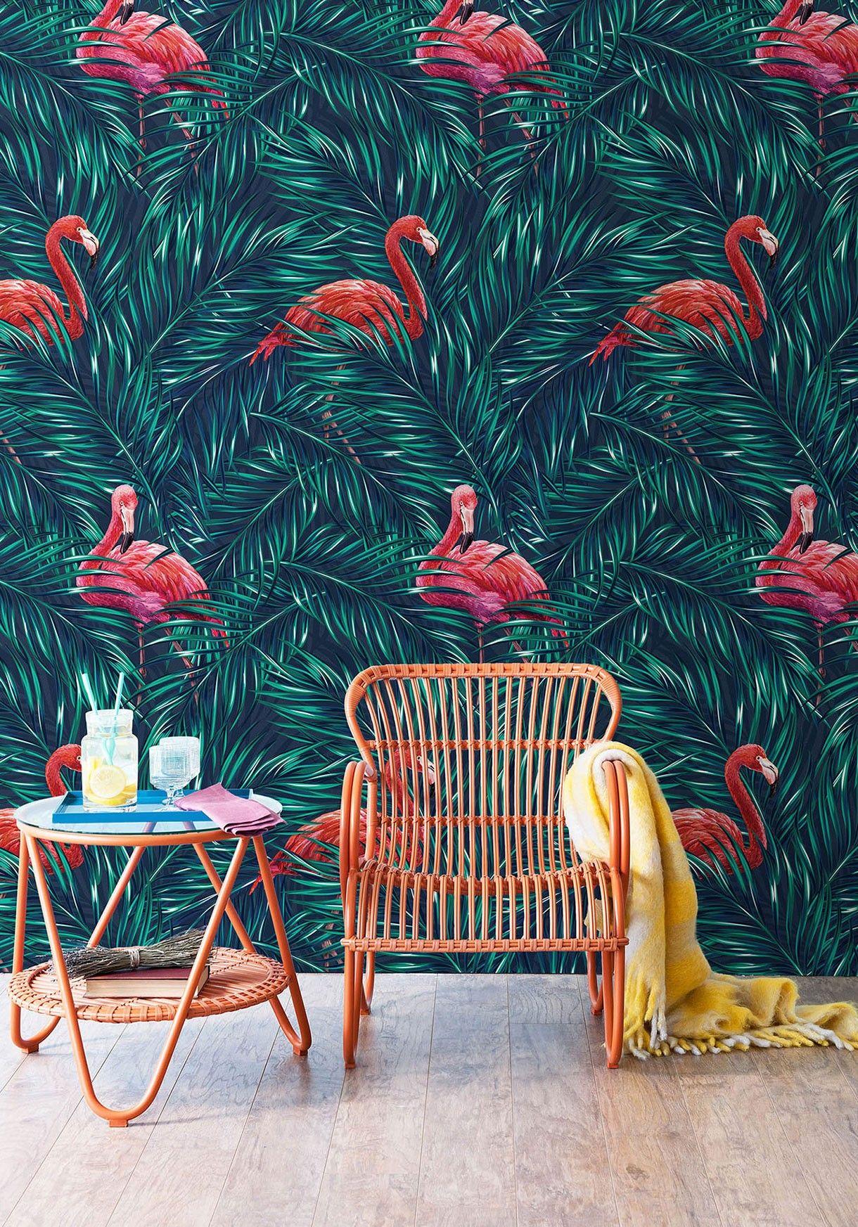 1220x1745 Tropical Pink Flamingo Wallpaper. Milton & King